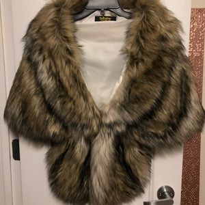 Warm Faux Fur Wedding Shawl with Silk Lining
